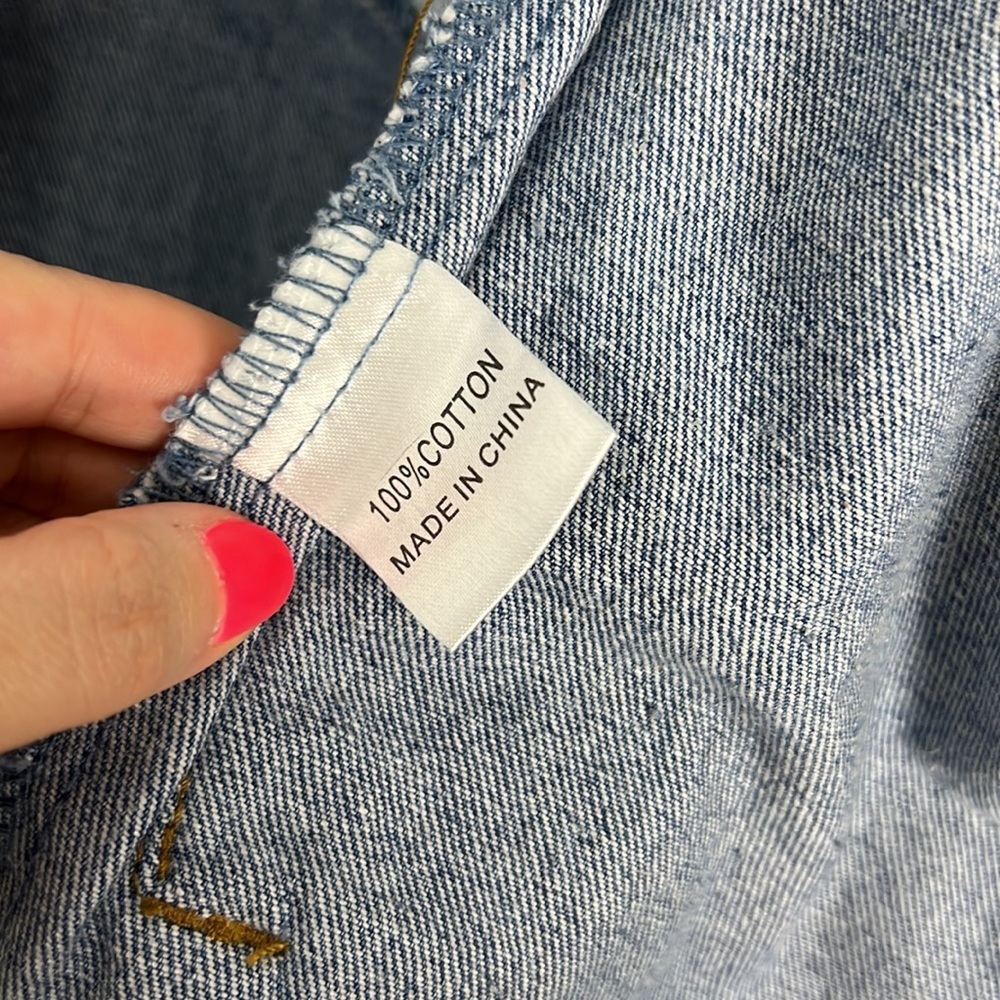 Princess Polly Rylee Denim Jean Jacket Oversized Patchwork‎ Shacket Blue 8 - Picture 6 of 9